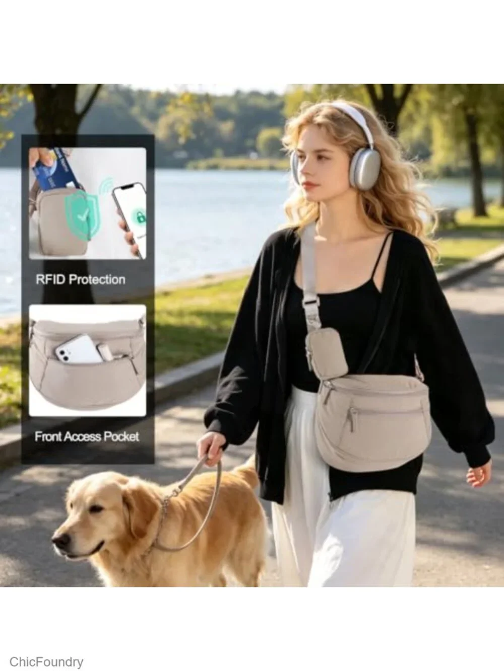 Puff Quilted Nylon Crossbody Bum Bag with RFID Blocking Mini Pouch, Adjustable